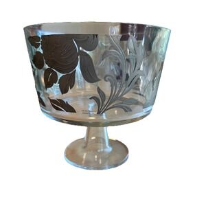 Vintage EGIZIA ARGENTO Compote Bowl Never Used Italian Silk Screen Art Glass